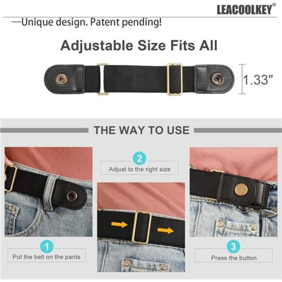 No Buckle Stretch Belt for Women/Men—2 Pack Elastic Invisible Belt for Jeans - Picture 2 of 7